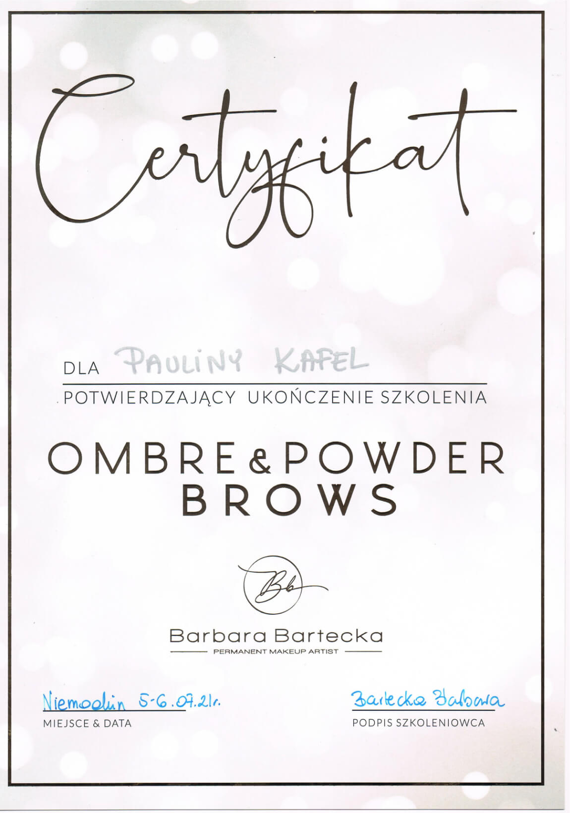 Certyfikat Kosmocare Paulina Kafel - 15