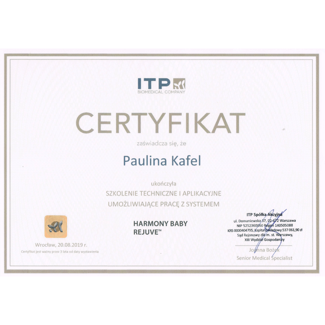 Certyfikat Kosmocare Paulina Kafel - 13