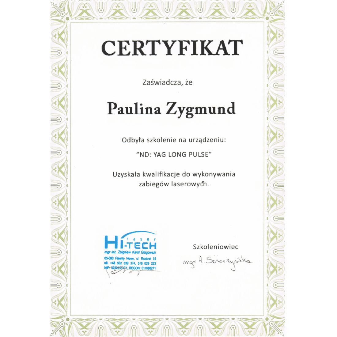 Certyfikat Kosmocare Paulina Kafel - 3